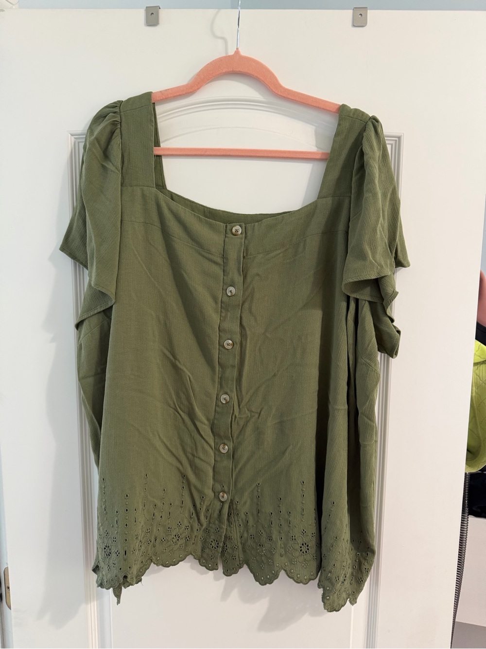 torrid Olive Green Button-Front Eyelet Hem Blouse
